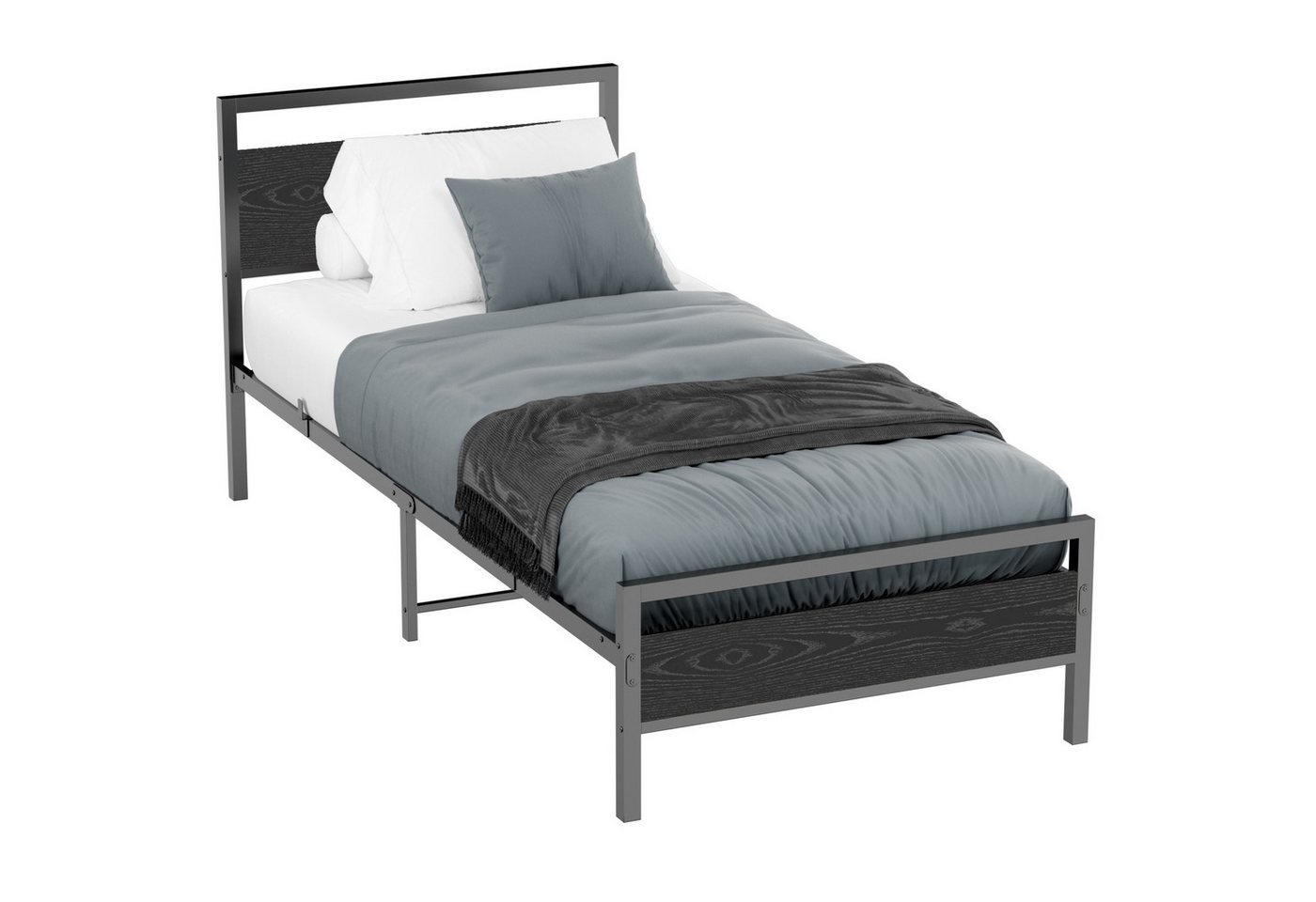REDOM Metallbett Jugendbett mit Lattenrost (Metallbett mit Holz Kopfteil,Bettgestell aus Metall 90x200cm), Leicht zusammenzubauen, Klassisch und elegant von REDOM