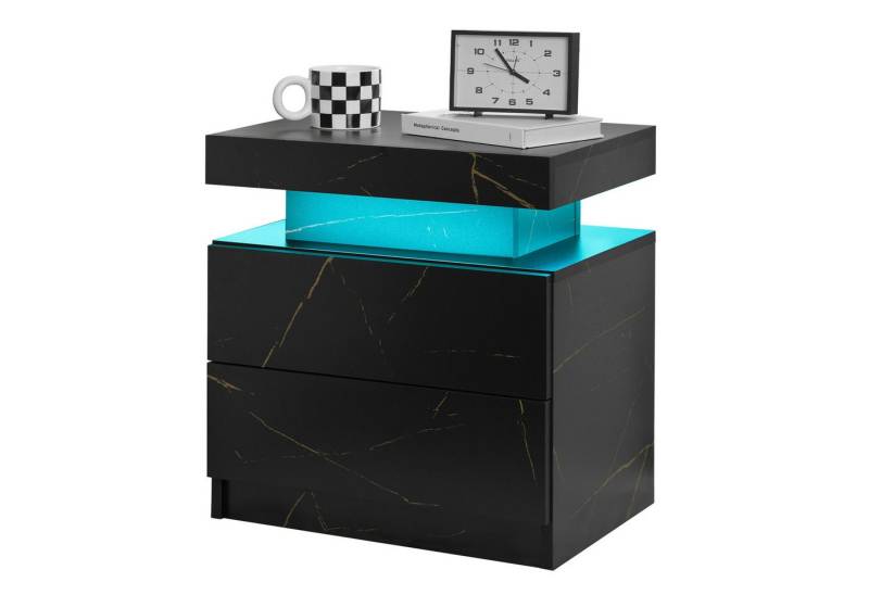 REDOM Nachttisch Nightstand Kommode Beistelltisch Nachtkonsole (LED Nachttisch mit 2 Schubladen, einstellbare multicolor LED-Beleuchtung und großer Stauraum, mit einstellbarem LED-Licht, großem Stauraum und stilvollem Design) von REDOM