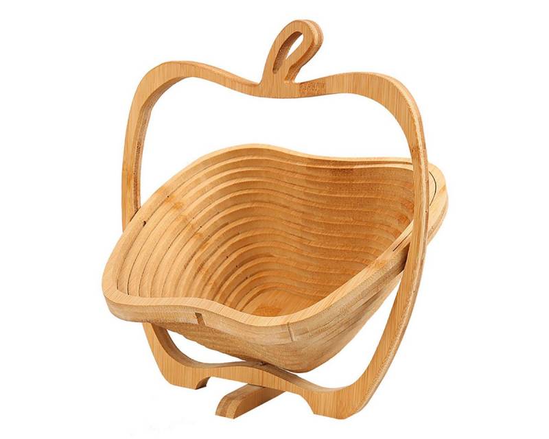 REDOM Obstschale Faltbarer Obstkorb 2-in-1 Apfel Brötchenkorb, Bambus, (zum Falten Holz Obst Schale in Apfel-Design, 1-tlg), platzsparend, für Obst Gemüse Brötchen Küchen Camping usw. von REDOM