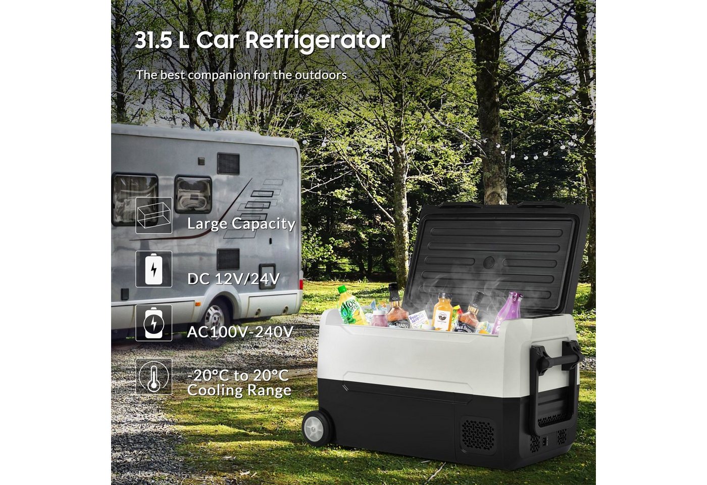 REDOM Outdoor-Flaschenkühler Deko-Kamin mit Heizung, mit APP, ABS-Kunststoff, Gefrierbox 12/24 V und 230 V für Auto von REDOM