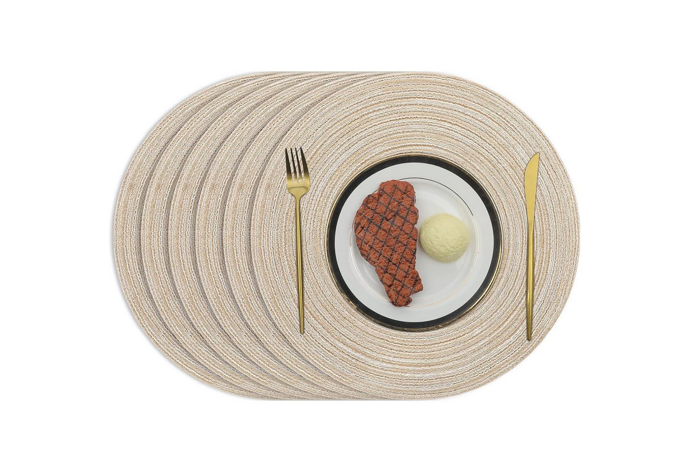 REDOM Platzset 6er Set rund Tischset Tischuntersetzer 38 cm, (Geflochten Tischmatte Esstisch Untersetzer, 6-St., Abgrifffeste Hitzebeständig Schmutzabweisend Rutschfest Abwaschbar), für Hause Küche Speisetisch Restaurant Zuhause und Hotel usw von REDOM
