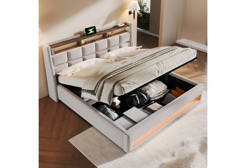 REDOM Polsterbett (LED Doppelbett Jugendbett mit USB Ladeanschluss), 160 x 200 cm Inklusive Matratze von REDOM