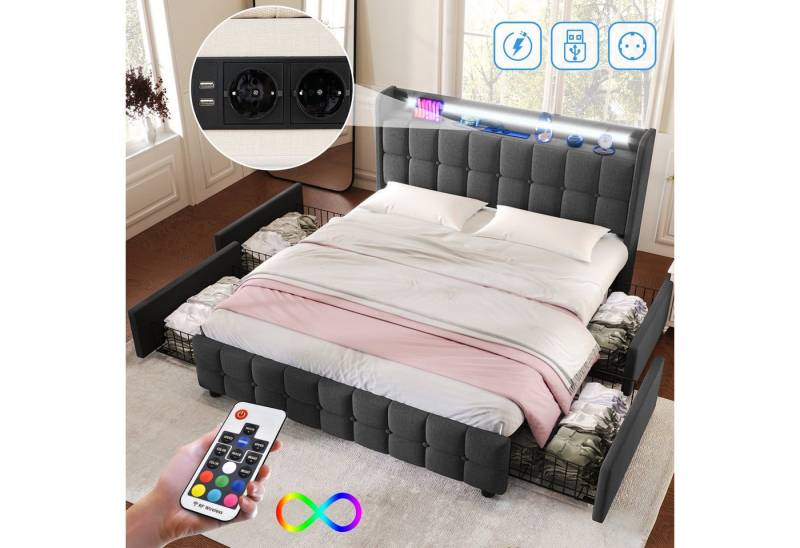 REDOM Polsterbett (mit aufladen USB Ladefunktion LED-Beleuchtung und 4 Schubladen, 180 x 200 cm Ohne matratze) von REDOM
