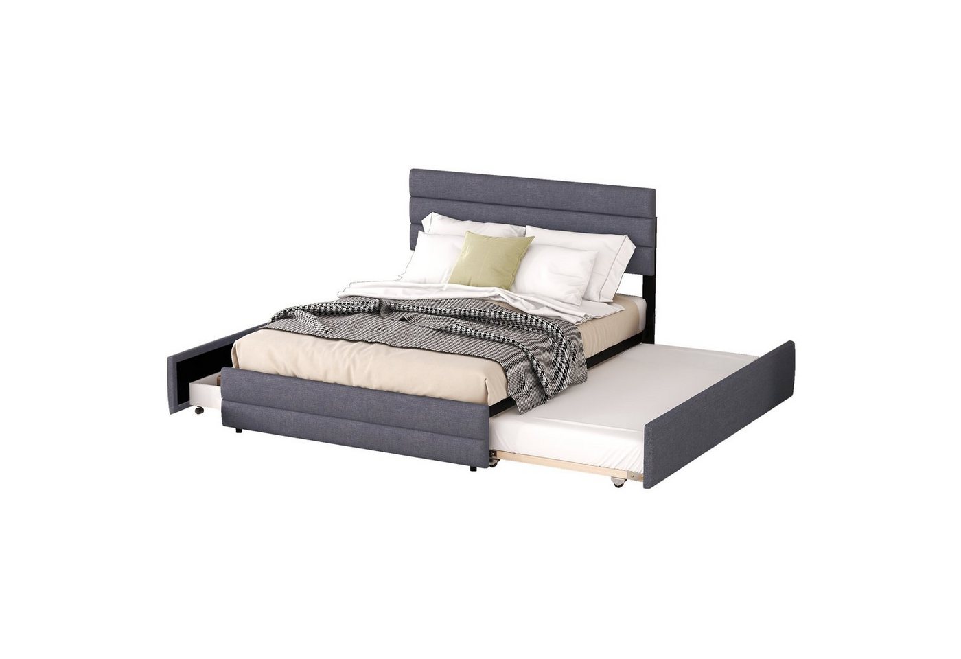 REDOM Polsterbett 140x200 Plattformbett Funktionsbett Doppelbett,ausziehhare Liegeffäche (mit Räummaschine für zwei Personen und zwei Schubladen), Ohne Matratze von REDOM