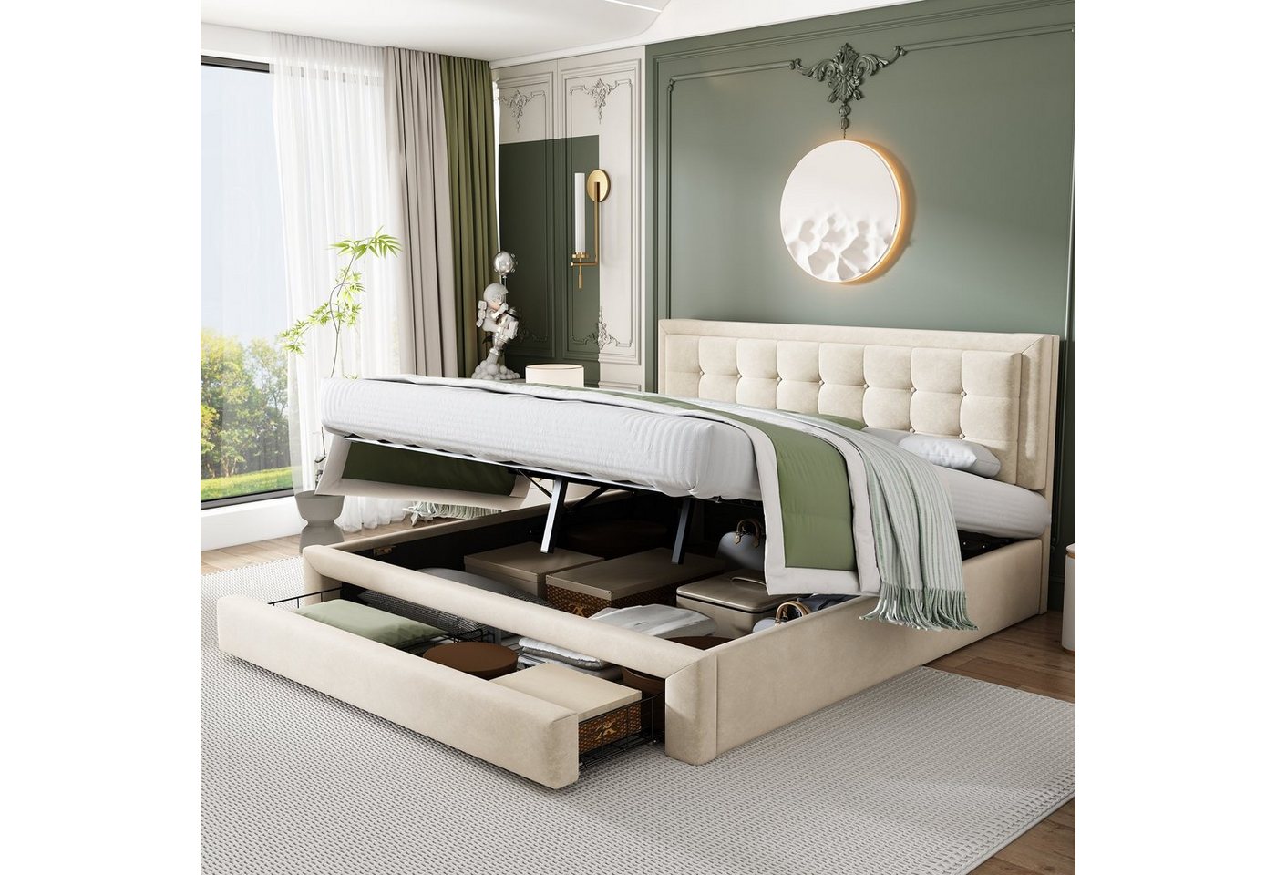 REDOM Polsterbett Doppelbett (1-tlg., großer Stauraum, 180 x 200,ohne Matratze), Bett mit Kasten und Schubladen, Samtstoff von REDOM