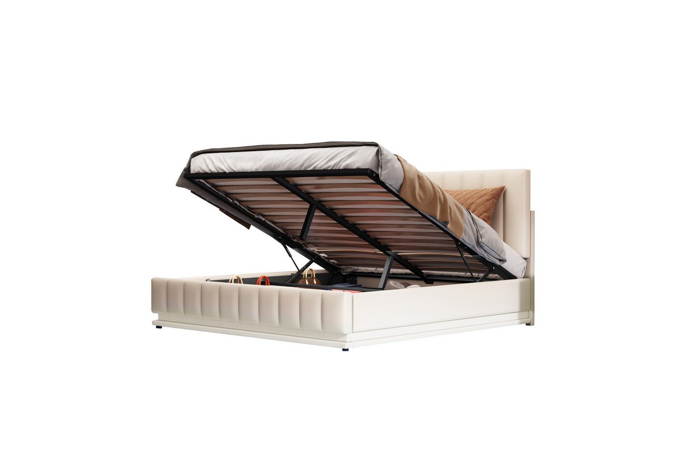 REDOM Polsterbett Doppelbett (160 x 200 cm mit LED, Metalllattenrost & Bettkasten), Einfach zu montierender Bettrahmen von REDOM