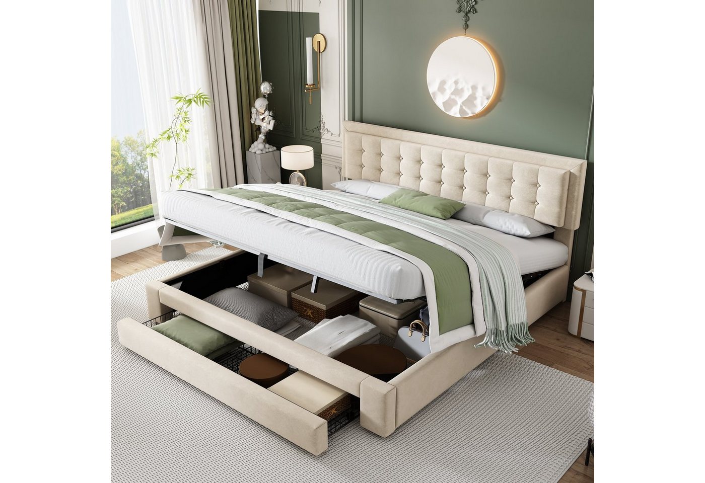 REDOM Polsterbett Doppelbett (Doppelbett, mit 2 Schubladen, Holzlattenunterstützung, 1-tlg., 160 x 200,ohne Matratze), Bett mit Kasten und Schubladen, Samtstoff von REDOM