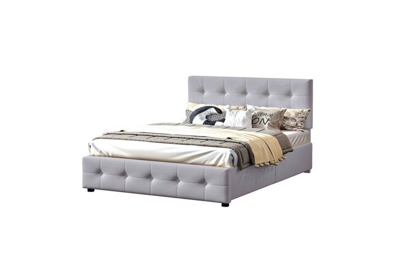 REDOM Polsterbett Doppelbett Bett Funktionsbett + 4 Schubladen ohne Matratze 140x200cm (Höhenverstellbarem Kopfteil mit Bettstauraum), Ohne Matratze von REDOM