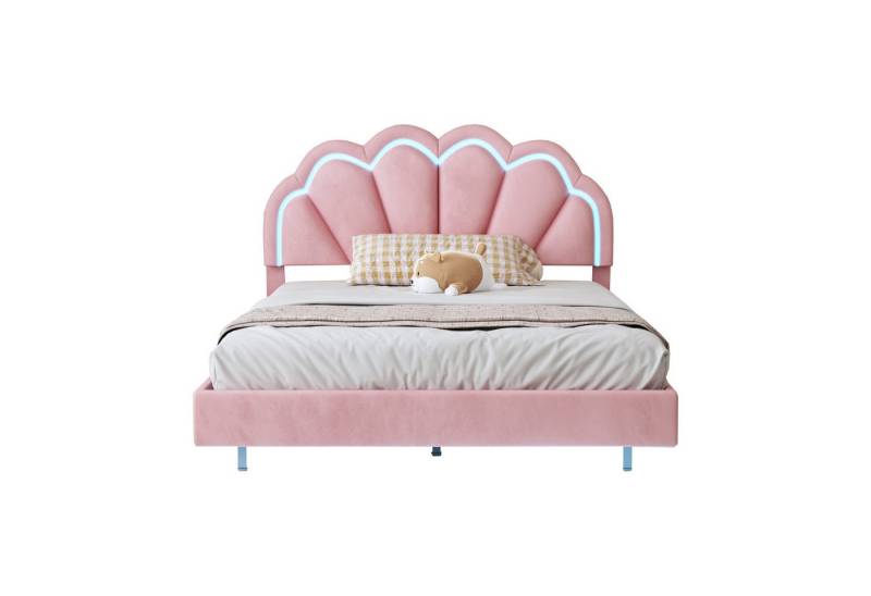 REDOM Polsterbett Doppelbett Polsterbett Gästebett Bett Funktionsbett (mit LED-Leuchten und Kopfteildesign, hautfreundlichem Samtstoff, Gepolsterter Schwebebett Rahmen 140 x 200 cm), Gepolsterter Schwebebett Rahmen von REDOM