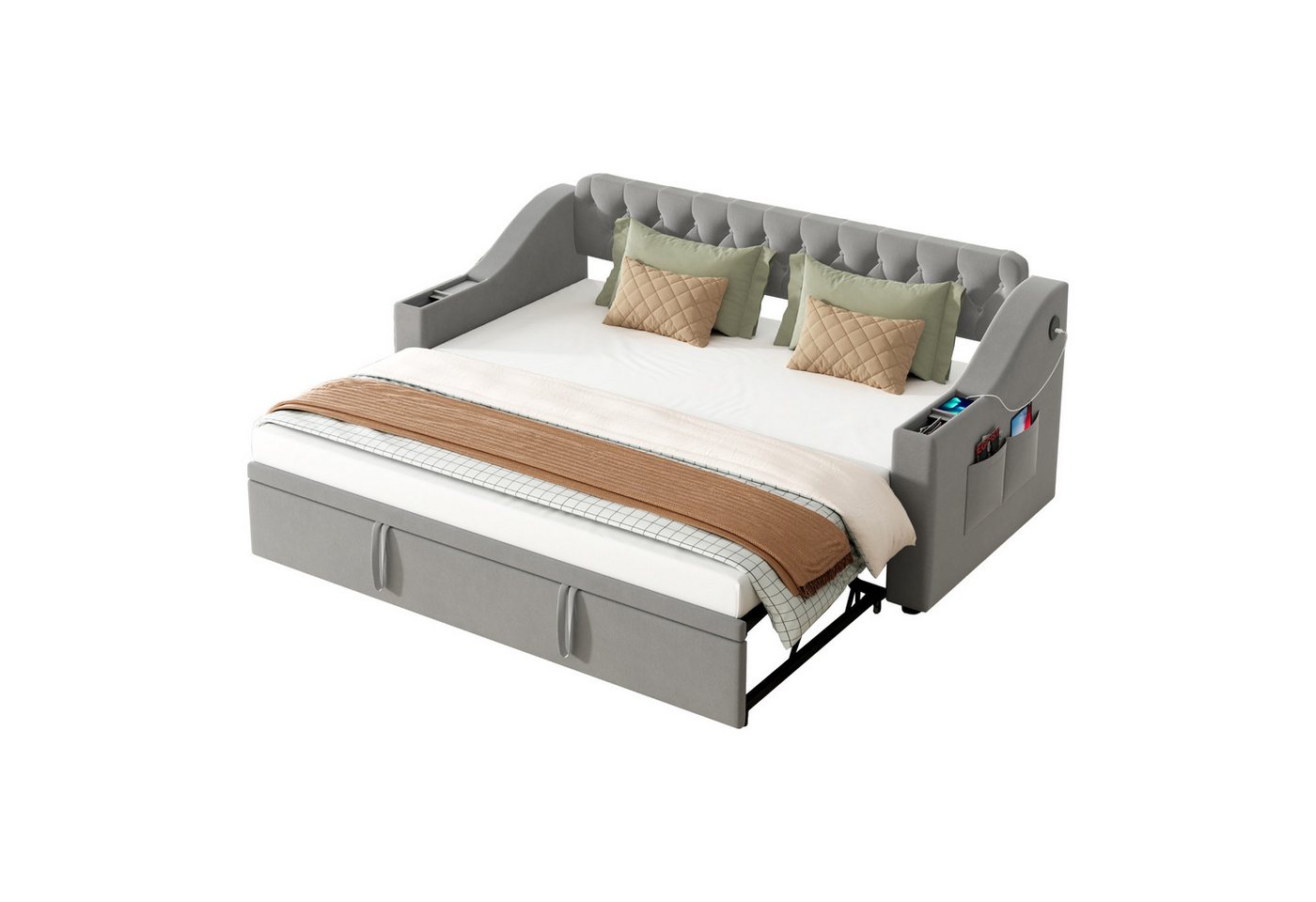 REDOM Polsterbett Doppelbett Schlafsofa (90/180x190 cm – Integrierte Ablagefächer, USB-Ladeanschluss, Hochwertiger Samtstoff, Perfekt für Gästezimmer & Wohnzimmer, Daybett Tagesbett Schlafsofa), Ohne Matratze von REDOM