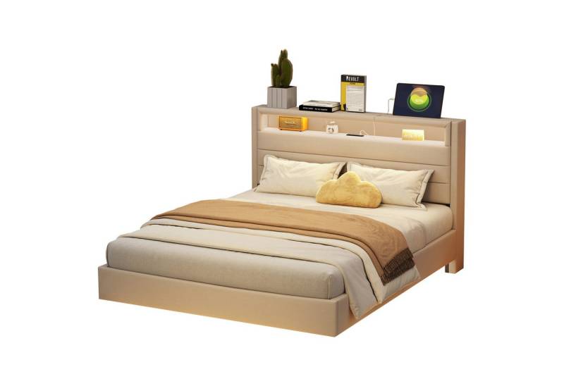REDOM Polsterbett Doppelbett Stauraumbett (mit USB-Steckdose und LED-Licht, Wendbares Kopfteil, Verdecktes Fußteil, 140 x 200cm), Inklusive Matratze von REDOM