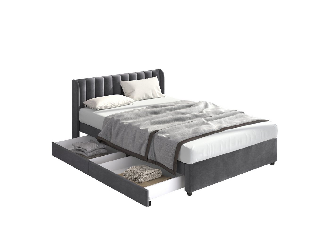 REDOM Polsterbett Doppelbett Stauraumbett Bett mit Lattenrost ohne Matratze (160 x 200 cm), Schlichter und stilvoller Samt-Look von REDOM