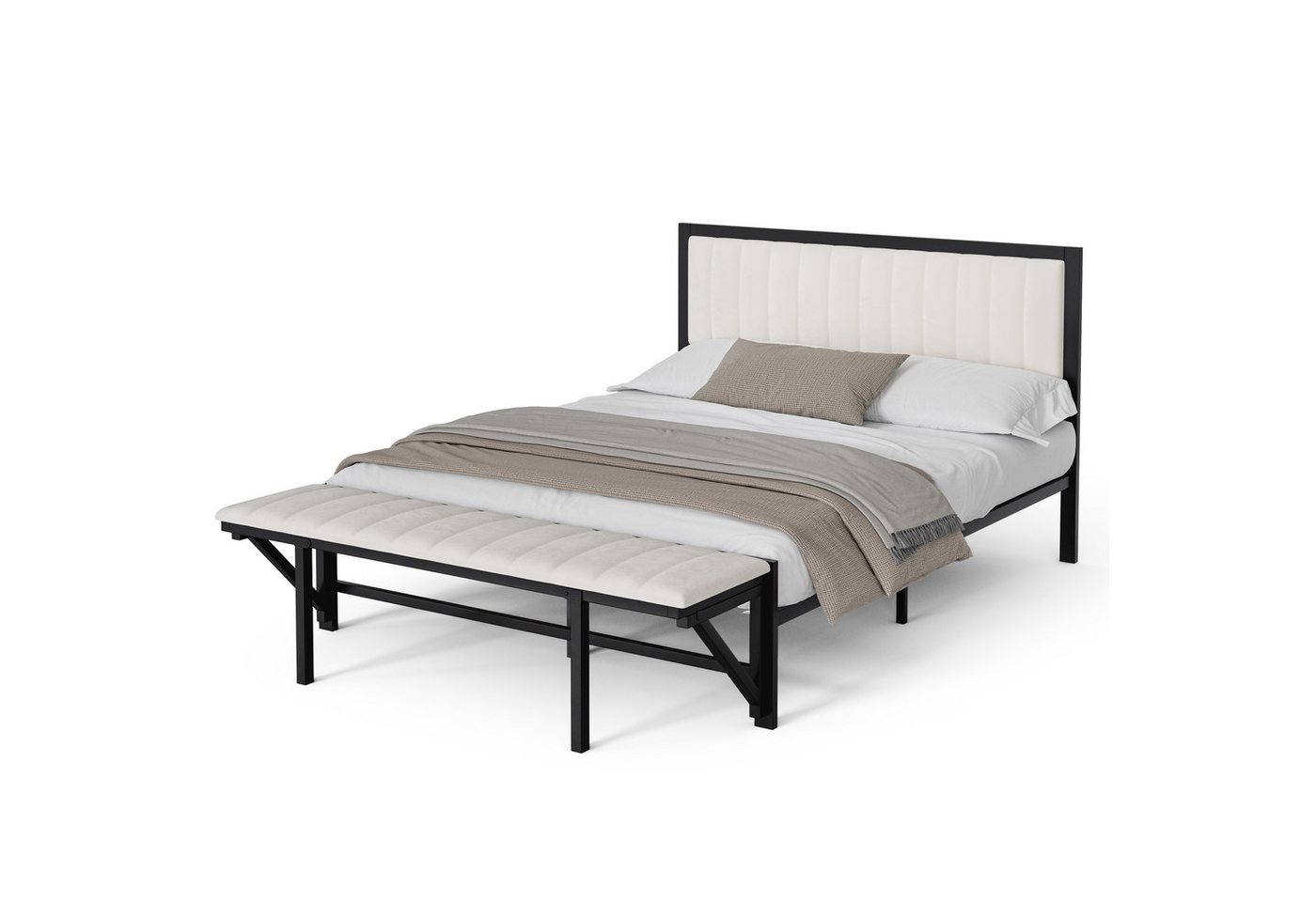 REDOM Polsterbett Eisenbett Metallbett mit klappbarem Endbrett, Doppelbett Funktionsbett (mit klappbarem Endbrett, Samt, stabiler Metallrahmen, 160x200 cm), ohne Matratze von REDOM