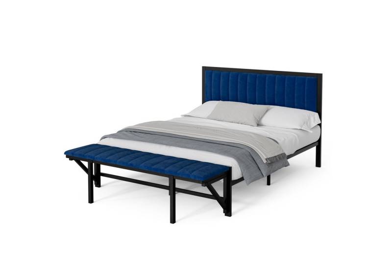 REDOM Polsterbett Eisenbett Metallbett mit klappbarem Endbrett, Doppelbett Funktionsbett (mit klappbarem Endbrett, Samt, stabiler Metallrahmen, 160x200 cm), ohne Matratze von REDOM