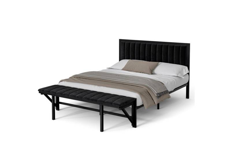 REDOM Polsterbett Eisenbett Metallbett mit klappbarem Endbrett, Doppelbett Funktionsbett (mit klappbarem Endbrett, Samt, stabiler Metallrahmen, 160x200 cm), ohne Matratze von REDOM