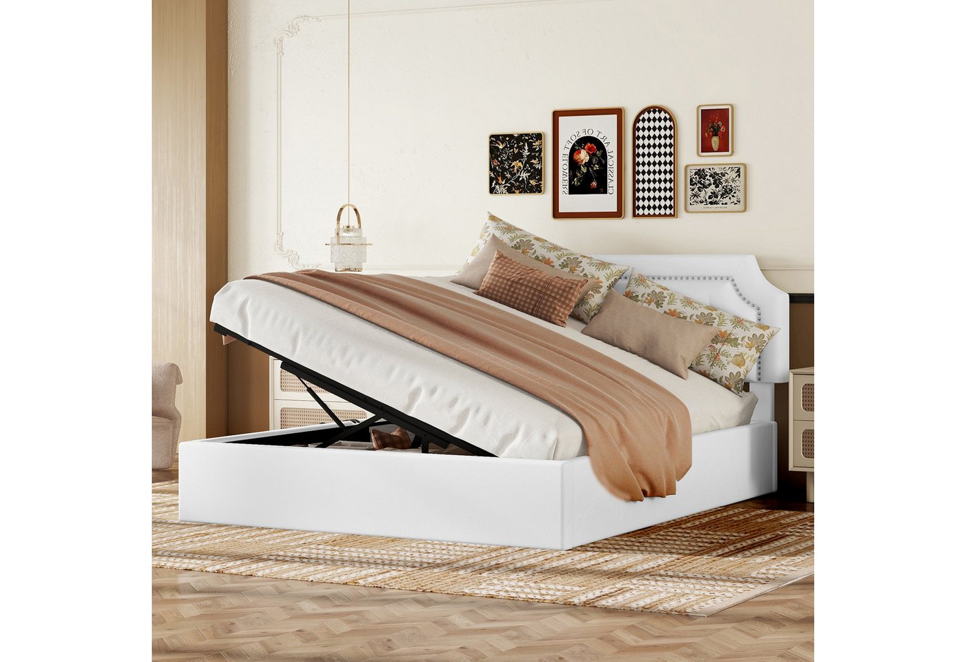 REDOM Polsterbett Flachbett, hydraulisches Zwei-Wege-Bett, minimalistisches Design (Stauraumbett, Flachbett 160*200cm), ohne Matratze von REDOM