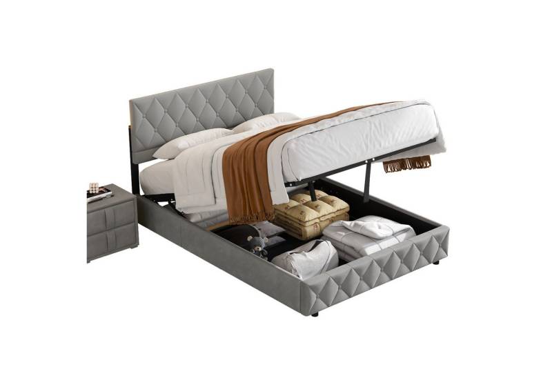 REDOM Polsterbett Funktionsbett Stauraumbett (Strapazierfähig und schmutzabweisend,elastische Polsterung, 140 x 200 cm mit Lattenrost ohne Matratze), Lattenrost, schlichtes Design von REDOM