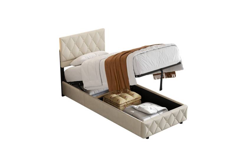 REDOM Polsterbett Funktionsbett Stauraumbett (Strapazierfähig und schmutzabweisend,elastische Polsterung, 90x200 cm mit Lattenrost ohne Matratze), Lattenrost, schlichtes Design von REDOM