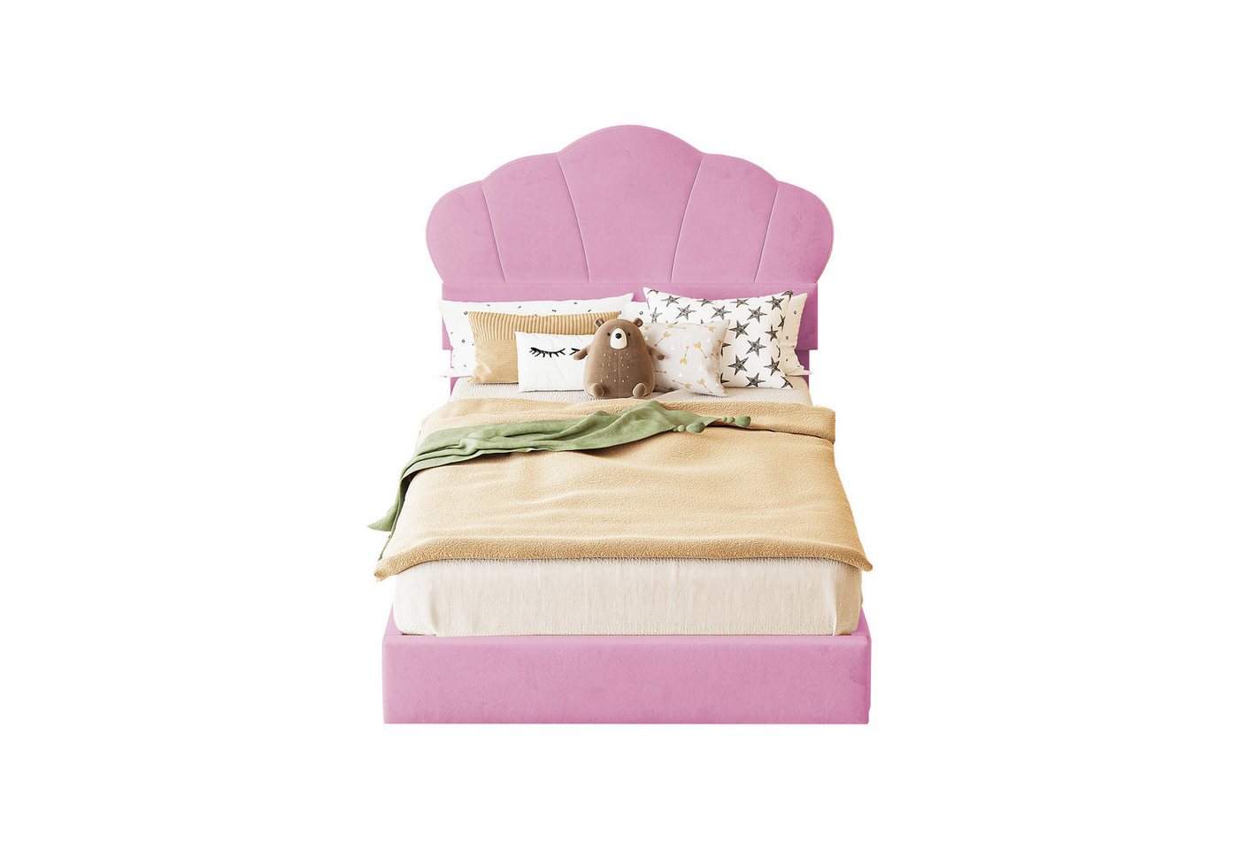 REDOM Polsterbett Funktionsbett mit umlaufender LED-Leiste, Wolkenförmiges Kopfteil (Verdecktes Fußteil-Design, Doppelbett Jugendbett, Samtstoff), ohne Matratze von REDOM