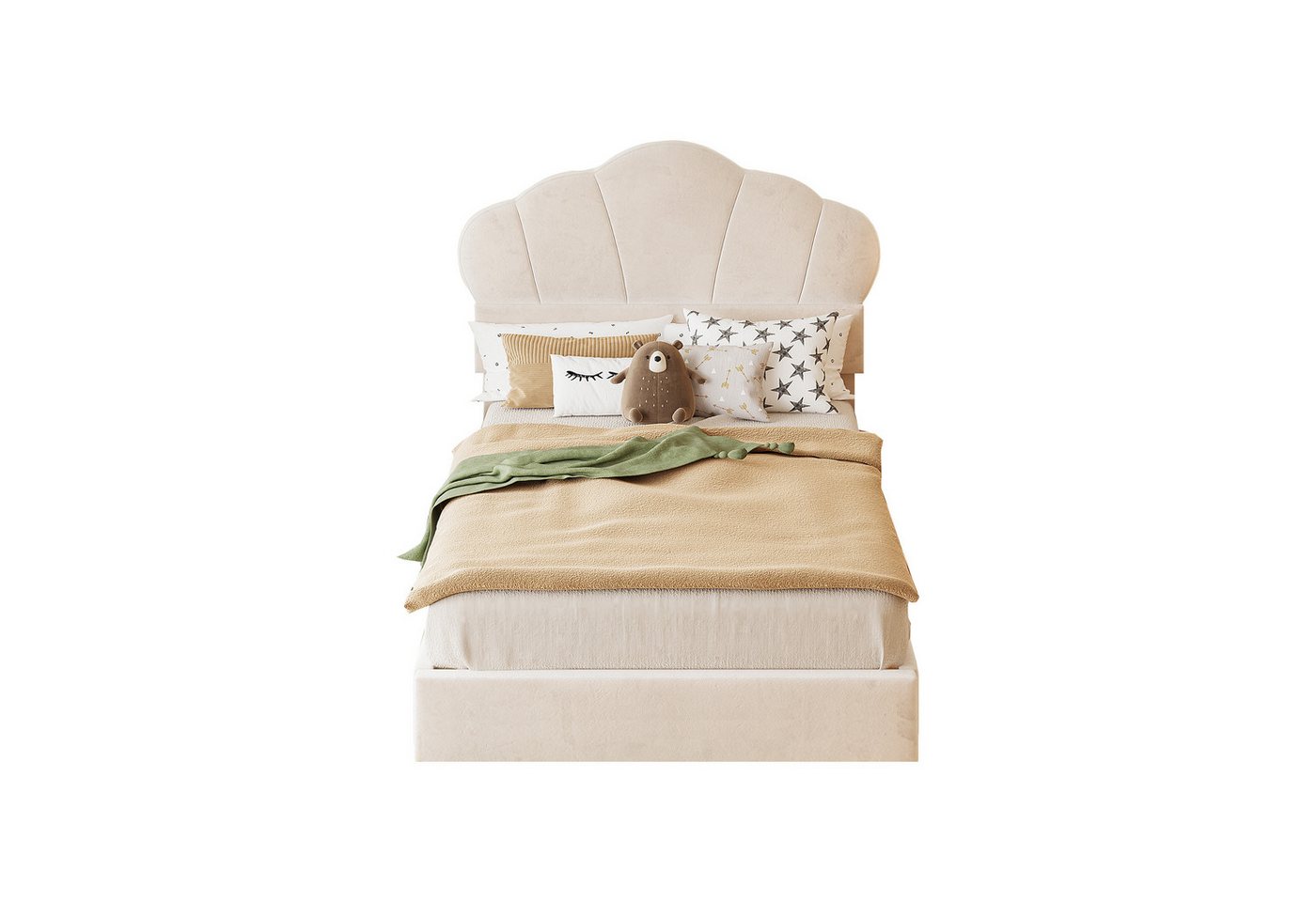 REDOM Polsterbett Funktionsbett mit umlaufender LED-Leiste, Wolkenförmiges Kopfteil (Verdecktes Fußteil-Design, Doppelbett Jugendbett, Samtstoff), ohne Matratze von REDOM