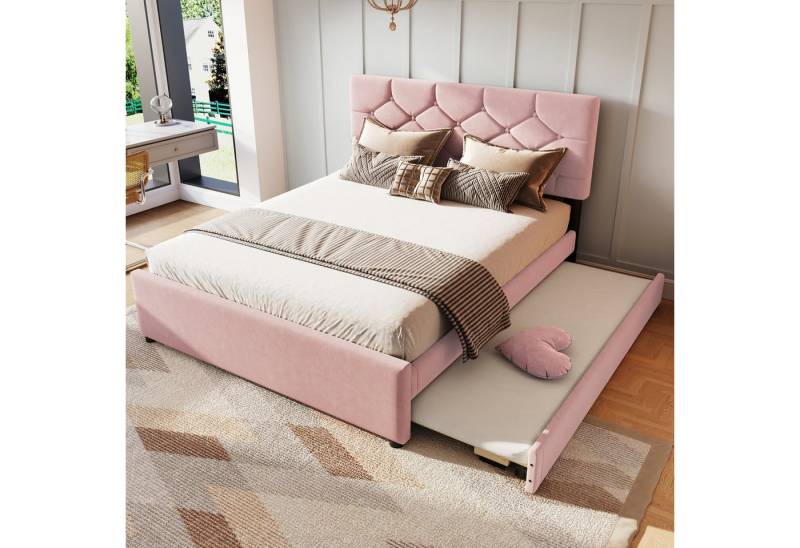REDOM Polsterbett Gästebett,Funktionsbett,mit Rollcontainer (Polsterbett, mit Rollcontainer und Lattenrost, Samtbezug, Minimalistisches Design für Kinder- und Jugendzimmer, 90x200cm), ohne Matratze von REDOM
