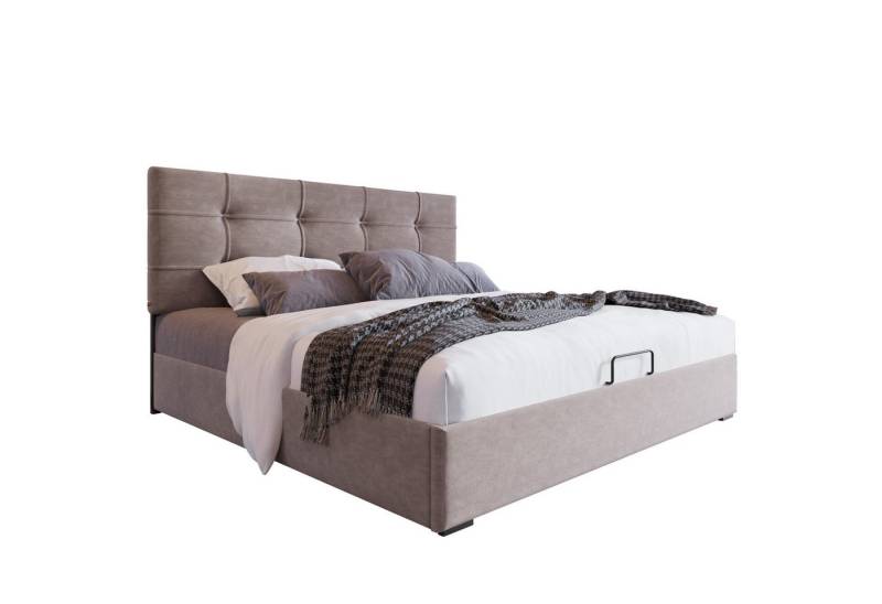 REDOM Polsterbett Hydraulisch Einzelbett Polsterbett (140x200cm Inklusive Matratze), Bett mit Lattenrost aus Metallrahmen, Samt von REDOM