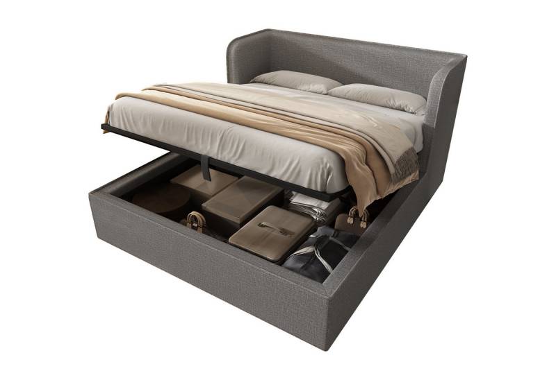 REDOM Polsterbett Hydraulisches Funktionsbett (Struraumbett, Doppelbett, 1-tlg., 160×200cm, ohne Matratze), mit Breite Seitenlehn und Abnehmbarer Bettrahmenbezug von REDOM