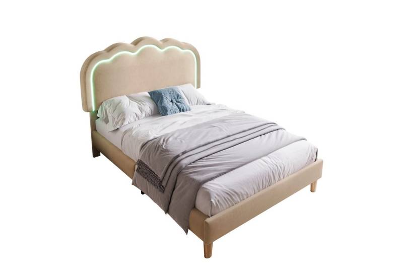 REDOM Polsterbett Jugendbett (mit Kopfteil in Blumenform und Lattenrost, 90 x 200 cm Ohne Matratze), Hautfreundlichem Samtstoff von REDOM