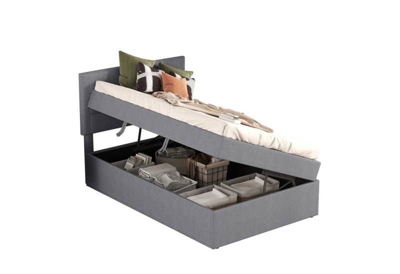 REDOM Polsterbett Kinderbett Funktionsbett Stauraumbett Gästebett (Lattenrost und Bettkasten), 90x200 cm von REDOM