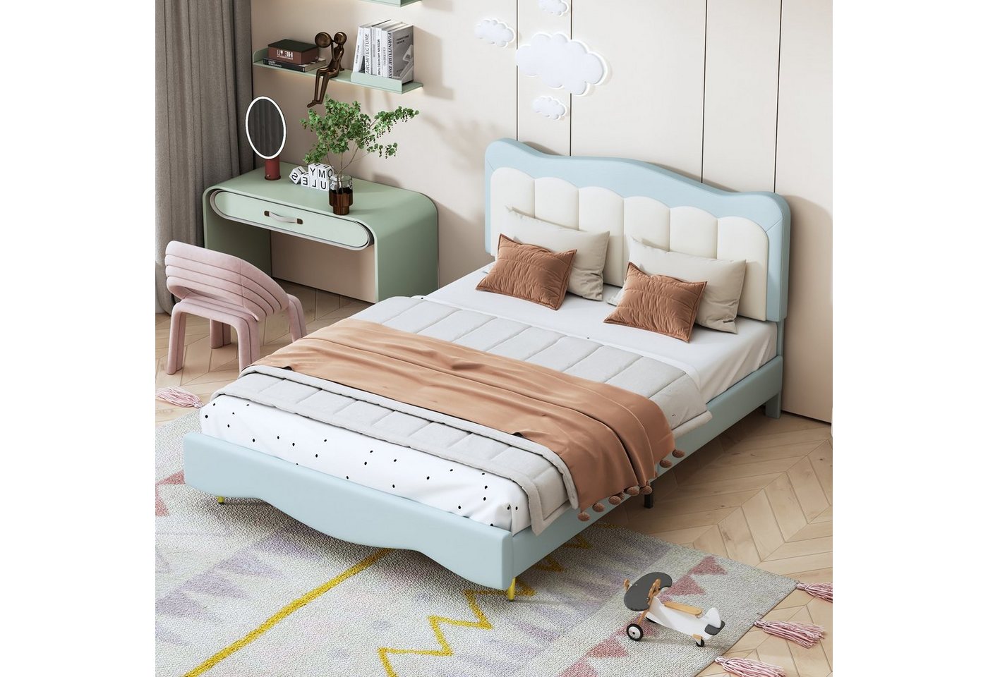REDOM Polsterbett Kinderbett mit Lattenrost, Kunstleder süßes Mädchenbett (Doppelbett 140*200 cm), ohne Matratze von REDOM