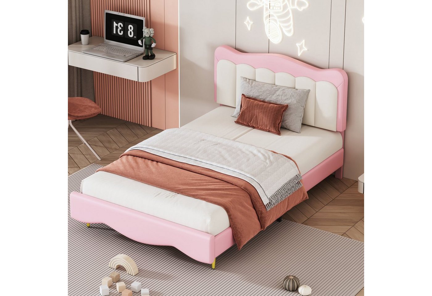 REDOM Polsterbett Kinderbett mit Lattenrost, Kunstleder süßes Mädchenbett (Doppelbett 90*200 cm), ohne Matratze von REDOM