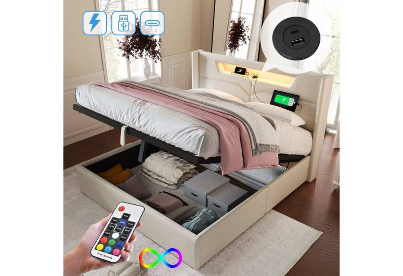 REDOM Polsterbett LED Doppelbett mit USB Typ C Ladefunktion, 140 x 200 cm,Inklusive Matratze REDOM Polsterbett LED Doppelbett mit USB Typ C Ladefunktion, 140 x 200 cm,Inklusive Matratze von REDOM