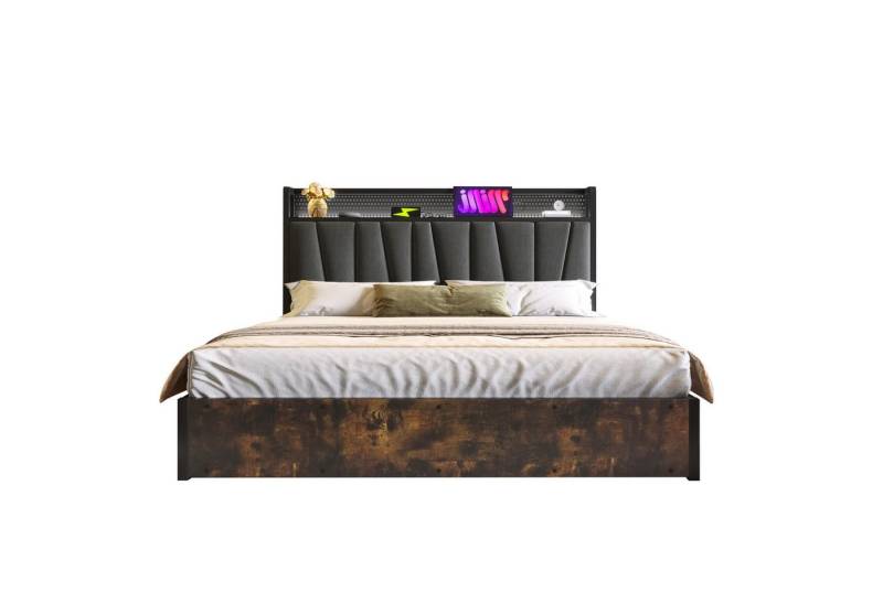 REDOM Polsterbett Metallbett (mit aufladen USB Ladefunktion Kopfteil und LED-Beleuchtung), 140 x 200 cm,ohne Matratze von REDOM