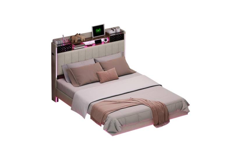 REDOM Polsterbett Multifunktionales Kopfteil mit USB-Steckdose (Stauraumbett, Kopfteil für Ablage und Stauraum mit Handytasche, Doppelbett, Kopfteil für Ablage und Stauraum mit Handytasche), ohne Matratze von REDOM