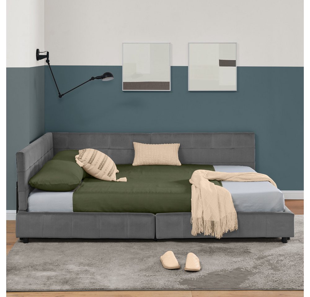 REDOM Polsterbett mit hoher Rückenlehne (Kinderbett mit Lattenrost, 1-tlg., ergonomischer Rückenlehne), Samtbezug,atmungsaktiv von REDOM
