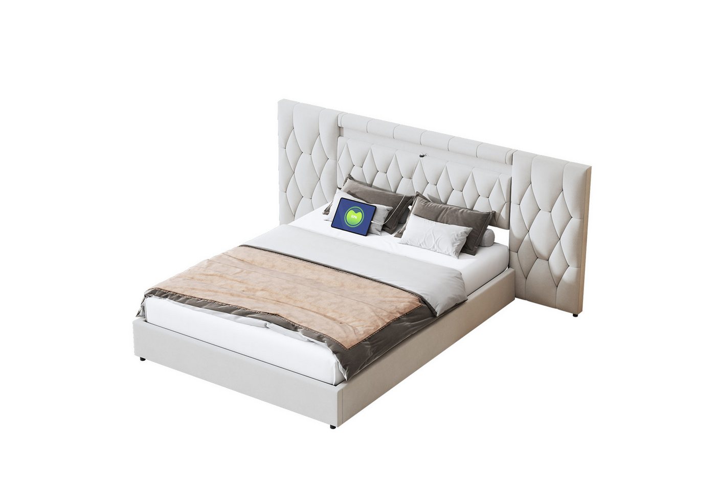 REDOM Polsterbett Stauraumbett Doppelbett mit großer Rückenlehne (mit LED und USB-Steckdose,hydraulisches Stauraumsystem, 160x200 cm), ohne Matratze von REDOM