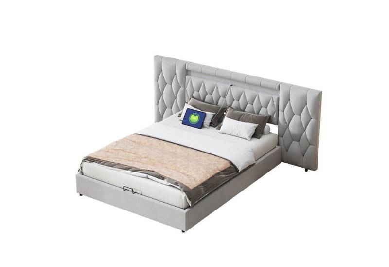 REDOM Polsterbett Stauraumbett Doppelbett mit großer Rückenlehne (mit LED und USB-Steckdose,hydraulisches Stauraumsystem, 160x200 cm), ohne Matratze von REDOM