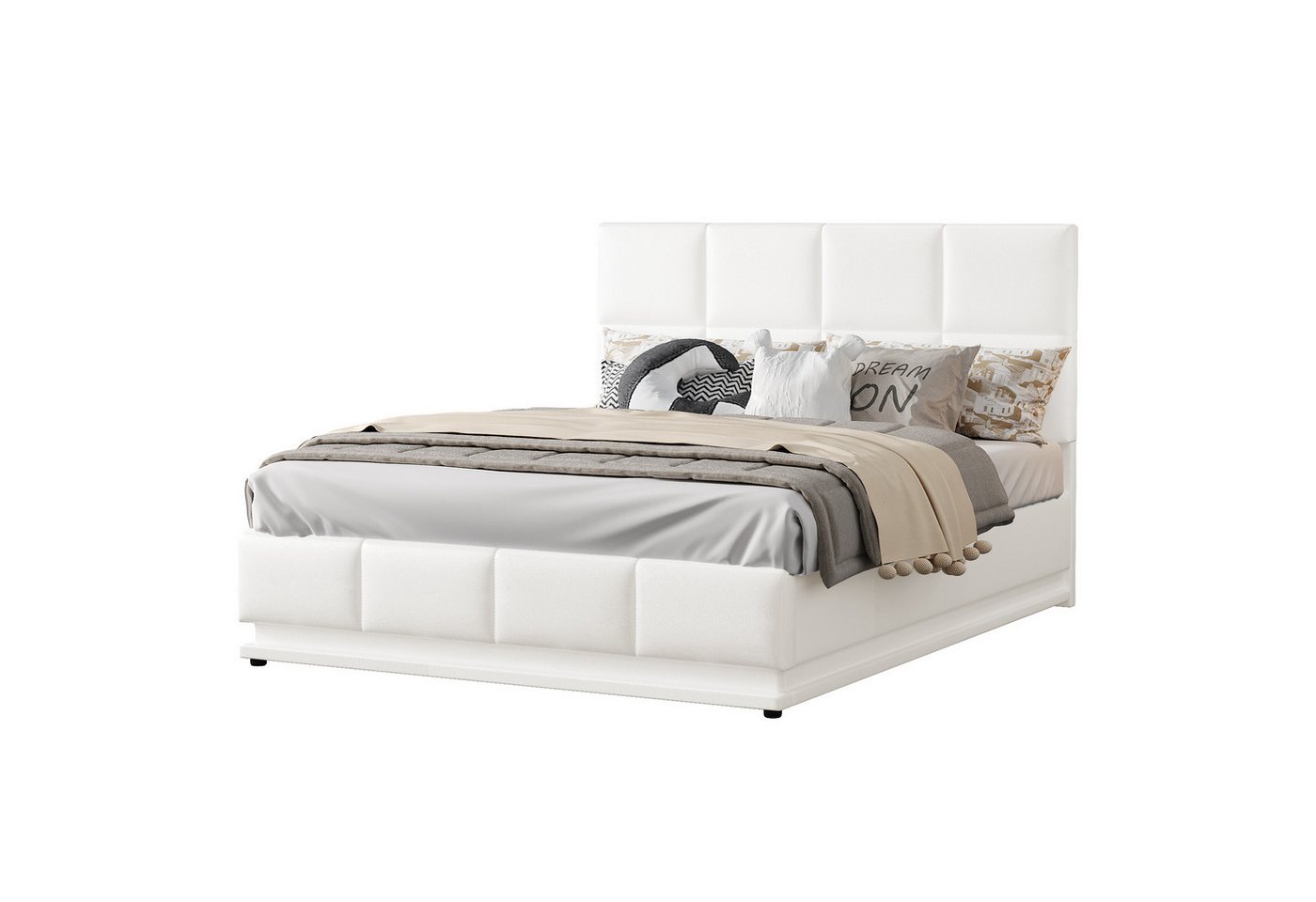 REDOM Polsterbett Stauraumbett Funktionsbett Doppelbett (mit LED Beleuchtung & Hydraulisch anhebbarer Bettstauraum, Bettkasten & Lattenrost Bezug aus Kunstleder), Doppelbett Erwachsenen Jugendbett von REDOM