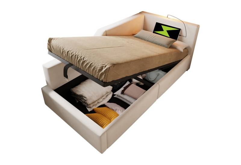 REDOM Polsterbett Tagesbett mit Samtstoffbezug (Kinderbett Jugendbett, Bettgestell mit Lattenrost aus Holz, mit hydraulischem Stauraum, Leselichtfunktion und USB-C-Ladefunktion), 90x190cm, ohne Matratze von REDOM