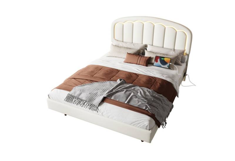 REDOM Polsterbett mit Blumenblatt-Kopfteil, schwebendem Design & LED-Beleuchtung (Doppelbett Kinderbett Gästebett, Robustes Metallgestell, Stauraum & stilvolles Schlafzimmermöbel für modernes Wohnen, ideal für Jugendzimmer & kleine Apartments), Ohne Matratze REDOM Polsterbett mit Blumenblatt-Kopfteil, schwebendem Design & LED-Beleuchtung (Doppelbett Kinderbett Gästebett, Robustes Metallgestell, Stauraum & stilvolles Schlafzimmermöbel für modernes Wohnen, ideal für Jugendzimmer & kleine Apartments), Ohne Matratze von REDOM