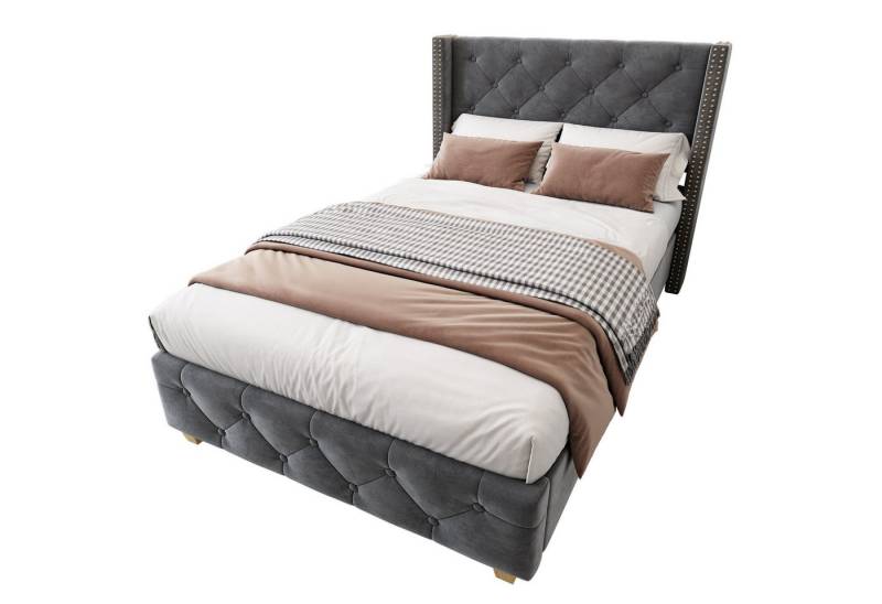 REDOM Polsterbett mit Lattenrost und Kopfteil (Massivholzbett bietet ein hohes Schlafkomfort, 1-tlg., 90 x 200 cm), mit Holzbeine,Knopfpolsterung, Nietenpolsterung von REDOM