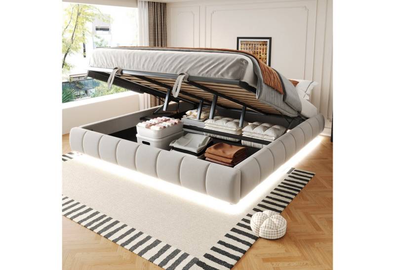 REDOM Polsterbett mit hydraulischem Stauraum (Kinderbett mit LED-Beleuchtung und stabiler Metallkonstruktion, Perfekt für kleine Räume, Jugendzimmer, Stauraumbett 180x200 cm), Ohne Matratze von REDOM