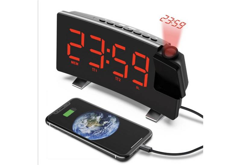 REDOM Projektionswecker Digitaler Projektionsradiowecker Funk-Projektionswecker Projektionsuhr mit Akku automatischer Helligkeitsanpassung LED-Display 180° drehbar von REDOM