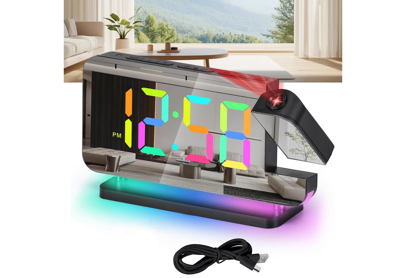 REDOM Projektionswecker LED-Digitaluhr Projektionsuhr mit Snooze-Funktion USB-Nachttischuhr mit RGB-Zeitanzeige 360° Projektionsfunktion USB-betrieben ohne Akku REDOM Projektionswecker LED-Digitaluhr Projektionsuhr mit Snooze-Funktion USB-Nachttischuhr mit RGB-Zeitanzeige 360° Projektionsfunktion USB-betrieben ohne Akku von REDOM