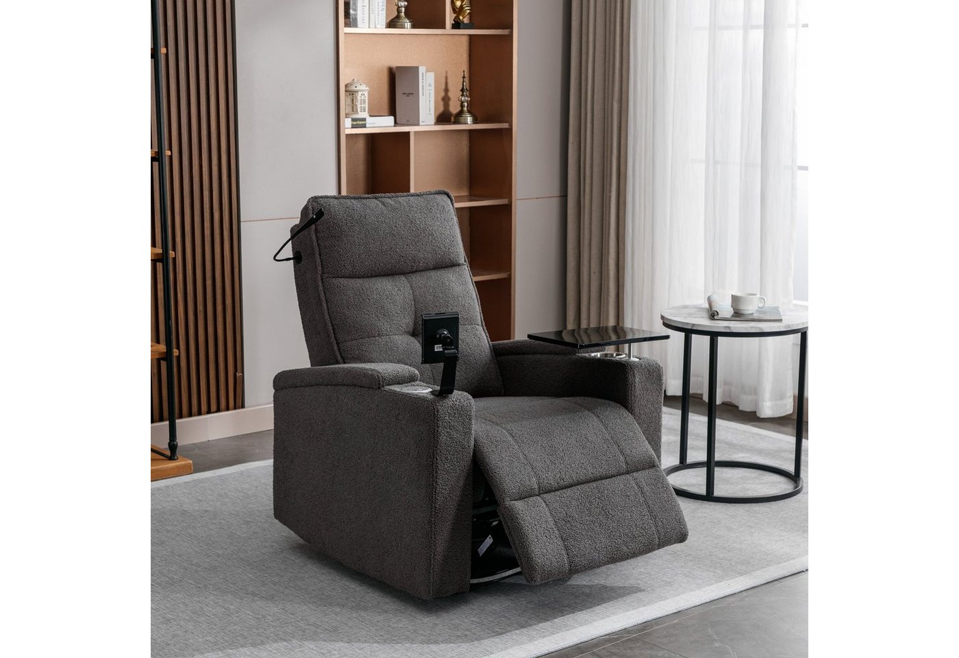 REDOM Relaxsessel TV-Sessel mit Liegefunktion (Fernsehsessel Tabletttisch und Handyhalter, mit Leselampe), verstellbar, elektrisch mit USB von REDOM
