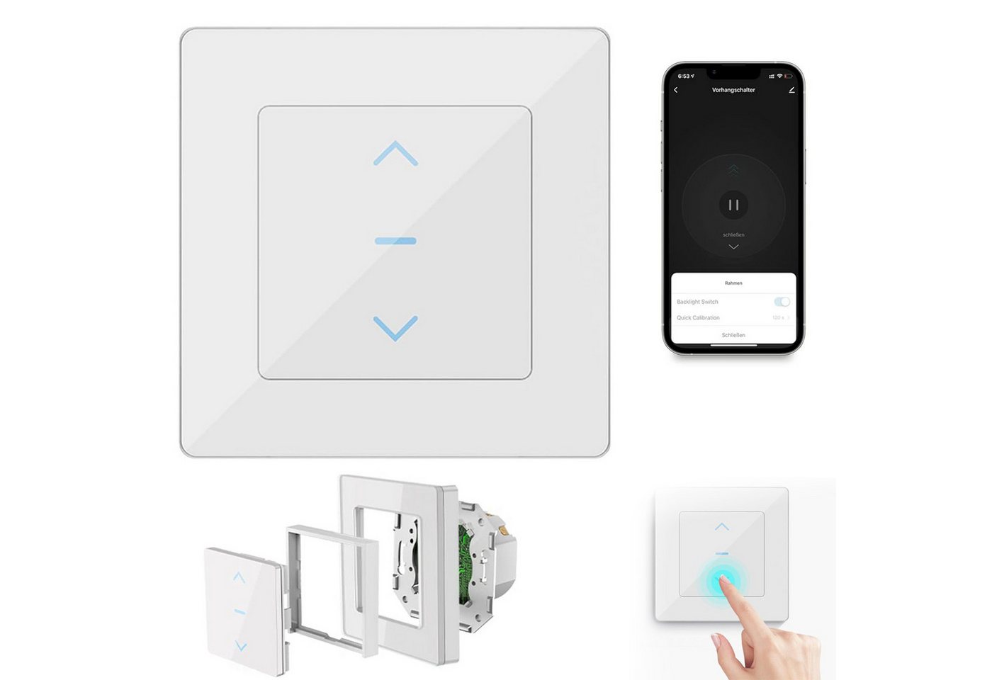 REDOM Schalter Rollladenschalter Smart Home Vorhangschalter Schalter Vorhänge (Kabelloser WLAN-Bereich 30 m (innen) schwer entflammbarem ABS-Material, 1-St., mit App-Steuerung Überlastschutz Zeitplanfunktion Touch-Bedienung), für elektrische Vorhänge Jalousien von REDOM
