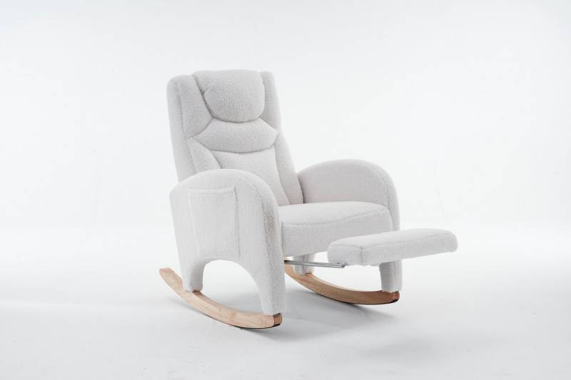 REDOM Schaukelstuhl Moderner Liegestuhl, Relaxsessel (mit Hocker, gepolsterter Freizeitstuhl aus Teddy-Stoff), mit Armlehnen von REDOM