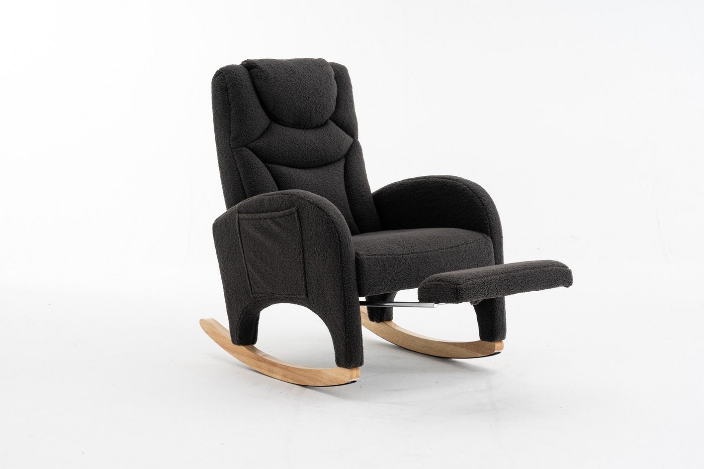 REDOM Schaukelstuhl Moderner Liegestuhl, Relaxsessel (mit Hocker, gepolsterter Freizeitstuhl aus Teddy-Stoff), mit Armlehnen von REDOM
