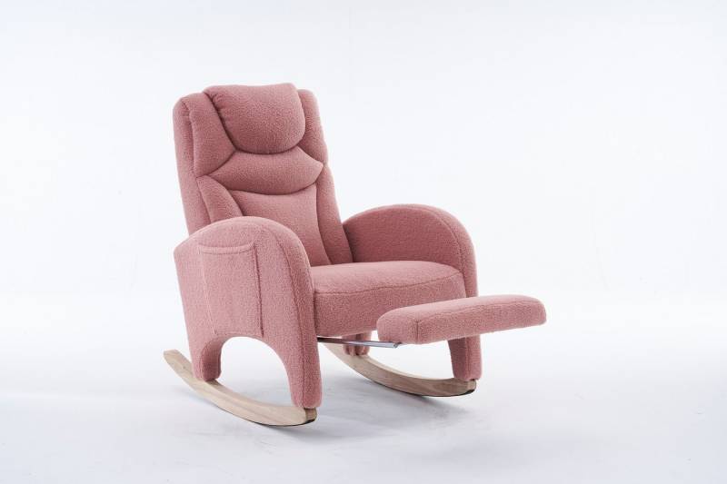 REDOM Schaukelstuhl Moderner Liegestuhl, Relaxsessel (mit Hocker, gepolsterter Freizeitstuhl aus Teddy-Stoff), mit Armlehnen von REDOM