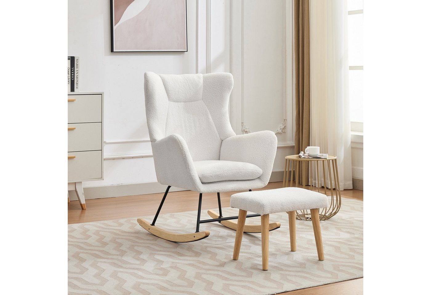 REDOM Schaukelstuhl Relax-Sessel Set mit Fußhocker (Schwingsessel, Ruhesessel, 1 St), mit Hoher Rückenlehne von REDOM